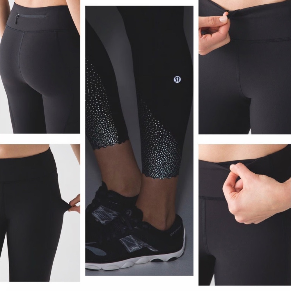 Lululemon Size 6 Tights Black Scalloped Hem Reflective Tightest Stuff